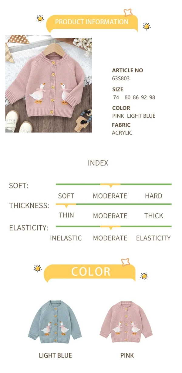 Baby Sweater Knit Infant Boy Girl Cardigan Fashion Cute Cartoon Goose Newborn Children Clothes Long Sleeve Autumn Tops Outerwear