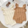 Autumn Spring Children Clothes Toddler Baby Girl Romper Sleeveless Solid Color Hollowed Out Knitting Infant Baby Girls Jumpsuit