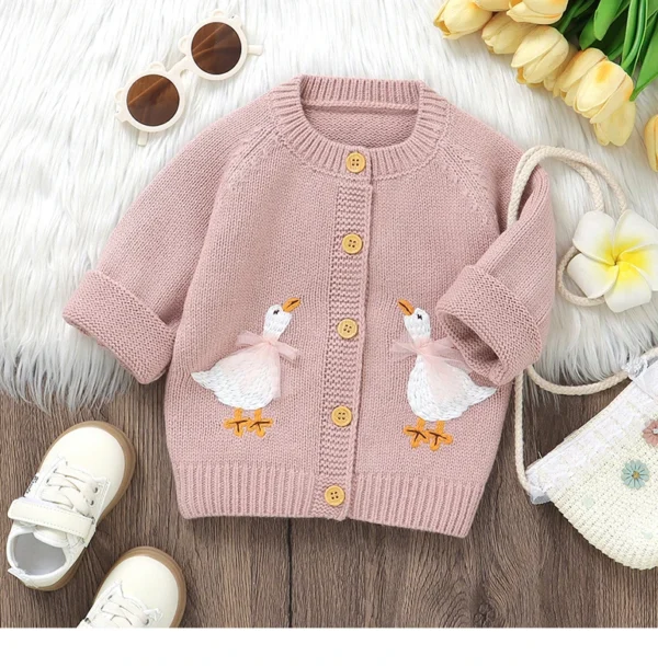 Baby Sweater Knit Infant Boy Girl Cardigan Fashion Cute Cartoon Goose Newborn Children Clothes Long Sleeve Autumn Tops Outerwear