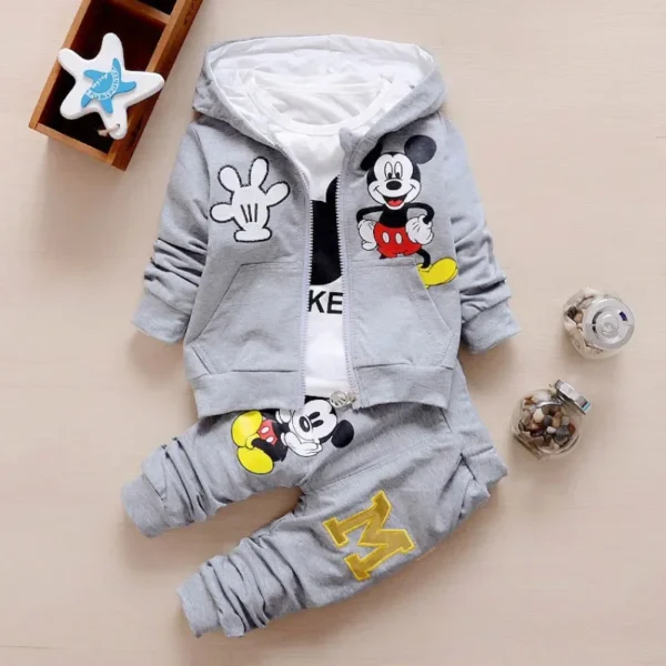 Boys Spring & Autumn Mickey 3-Piece Casual Sportswear Set - Cotton Hooded Coat, T-Shirt, Pants