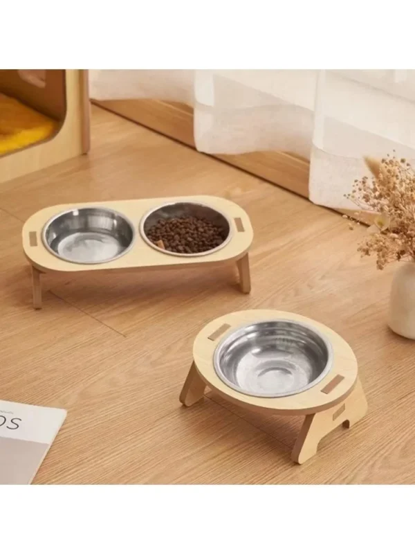 Pet Feeder Double Cat Food Bowl with Anti-Knockover Design – Dog Water Feeding Container & Cat Food Bowl Stand