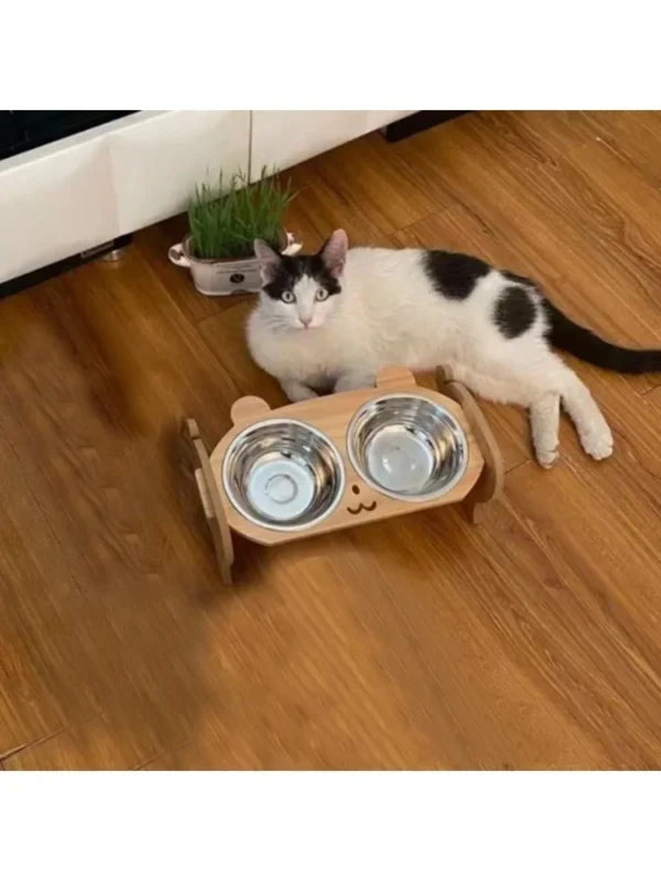 Pet Feeder Double Cat Food Bowl with Anti-Knockover Design – Dog Water Feeding Container & Cat Food Bowl Stand