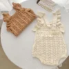 Autumn Spring Children Clothes Toddler Baby Girl Romper Sleeveless Solid Color Hollowed Out Knitting Infant Baby Girls Jumpsuit