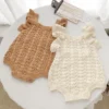 Autumn Spring Children Clothes Toddler Baby Girl Romper Sleeveless Solid Color Hollowed Out Knitting Infant Baby Girls Jumpsuit