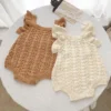 Autumn Spring Children Clothes Toddler Baby Girl Romper Sleeveless Solid Color Hollowed Out Knitting Infant Baby Girls Jumpsuit