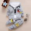 Boys Spring & Autumn Mickey 3-Piece Casual Sportswear Set - Cotton Hooded Coat, T-Shirt, Pants