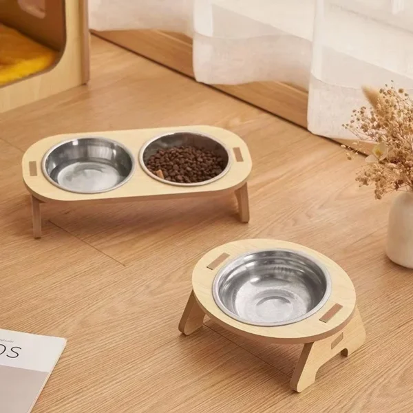 Pet Feeder Double Cat Food Bowl with Anti-Knockover Design – Dog Water Feeding Container & Cat Food Bowl Stand