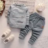 2PCS Baby Long Sleeve Set Baby Solid Large Pocket Fashion Vertical Stripe Pants