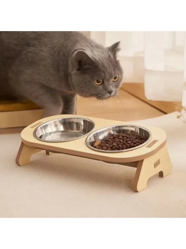 Pet Feeder Double Cat Food Bowl with Anti-Knockover Design – Dog Water Feeding Container & Cat Food Bowl Stand