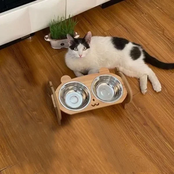 Pet Feeder Double Cat Food Bowl with Anti-Knockover Design – Dog Water Feeding Container & Cat Food Bowl Stand