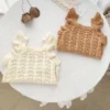 Autumn Spring Children Clothes Toddler Baby Girl Romper Sleeveless Solid Color Hollowed Out Knitting Infant Baby Girls Jumpsuit