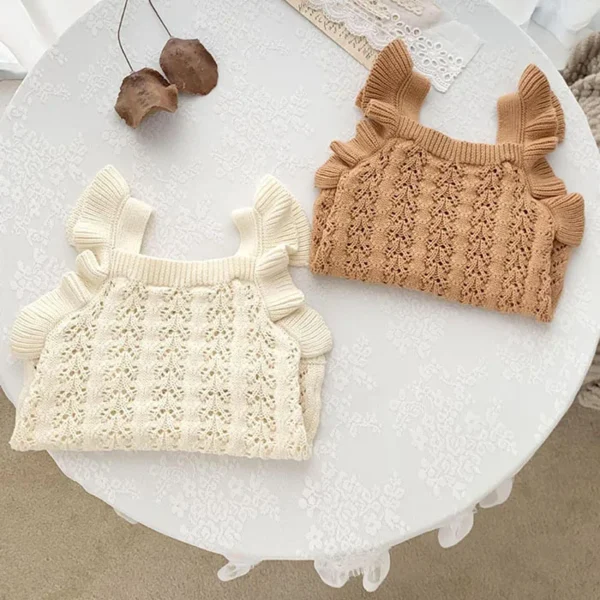 Autumn Spring Children Clothes Toddler Baby Girl Romper Sleeveless Solid Color Hollowed Out Knitting Infant Baby Girls Jumpsuit