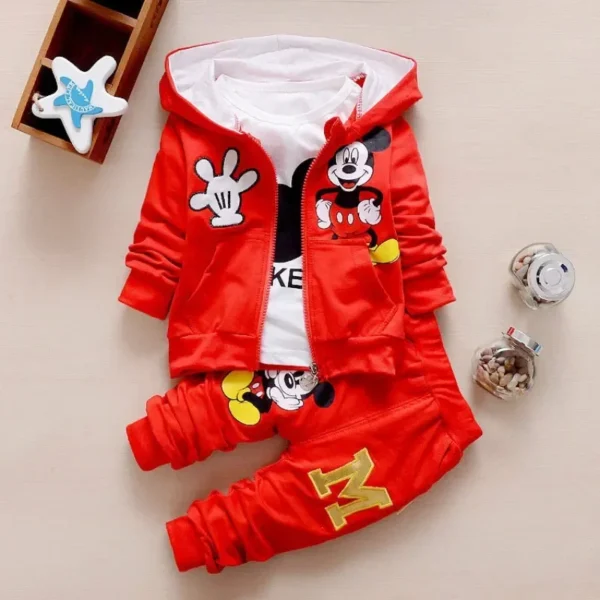 Boys Spring & Autumn Mickey 3-Piece Casual Sportswear Set - Cotton Hooded Coat, T-Shirt, Pants