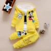 Boys Spring & Autumn Mickey 3-Piece Casual Sportswear Set - Cotton Hooded Coat, T-Shirt, Pants