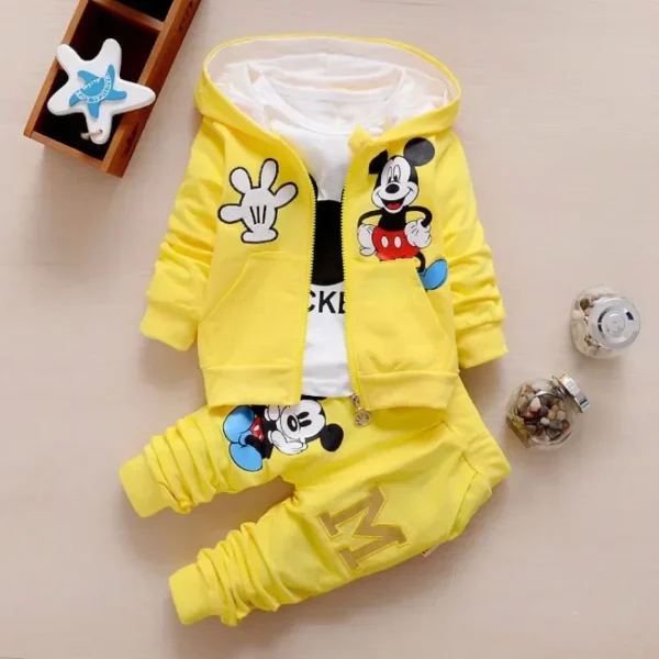Boys Spring & Autumn Mickey 3-Piece Casual Sportswear Set - Cotton Hooded Coat, T-Shirt, Pants