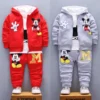 Boys Spring & Autumn Mickey 3-Piece Casual Sportswear Set - Cotton Hooded Coat, T-Shirt, Pants