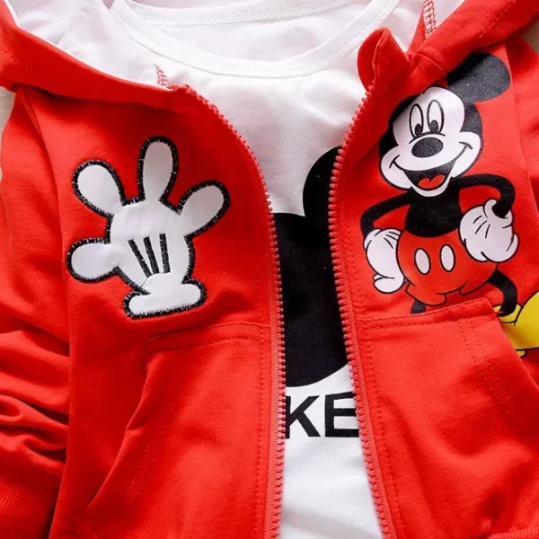 Boys Spring & Autumn Mickey 3-Piece Casual Sportswear Set - Cotton Hooded Coat, T-Shirt, Pants